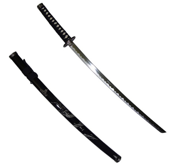 Katana con drago inciso nera - spada giapponese di colore nero con fodero inciso.